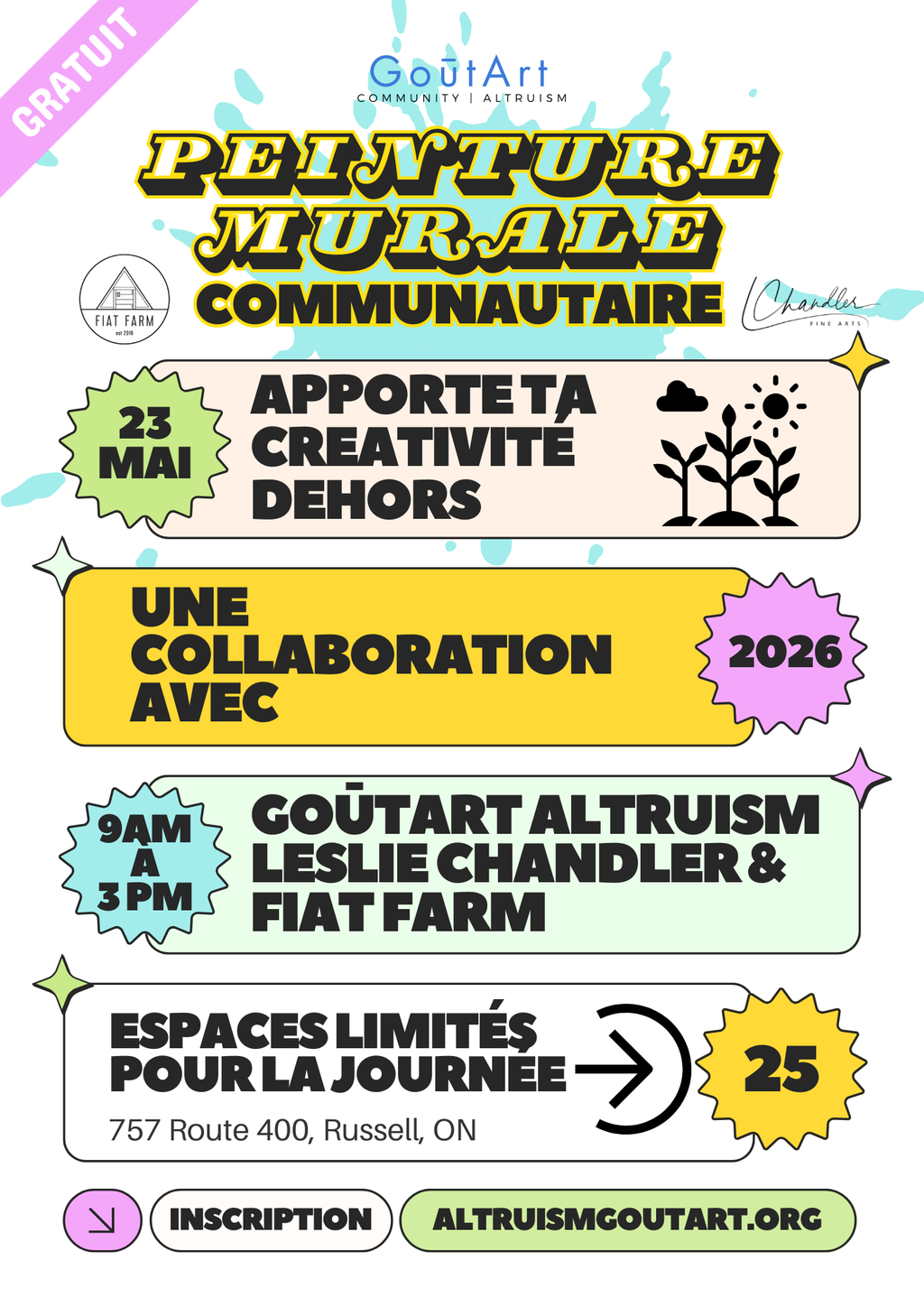 Promotional poster for a community mural painting event with text and logos.